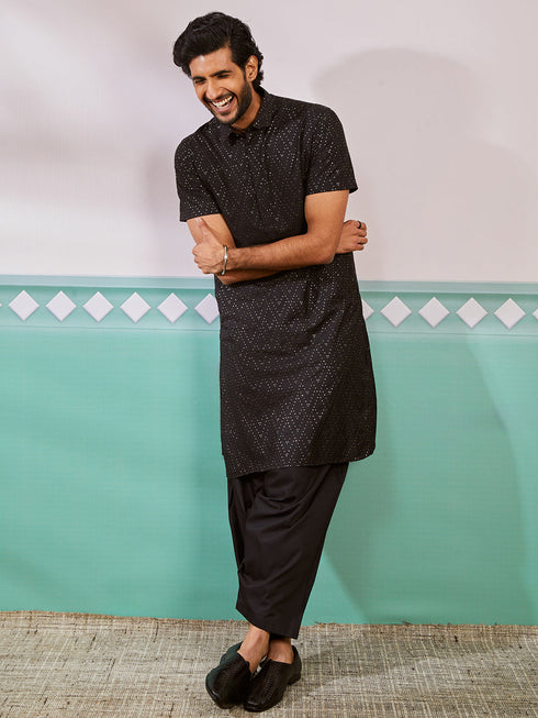 Men's Black Viscose Kurta